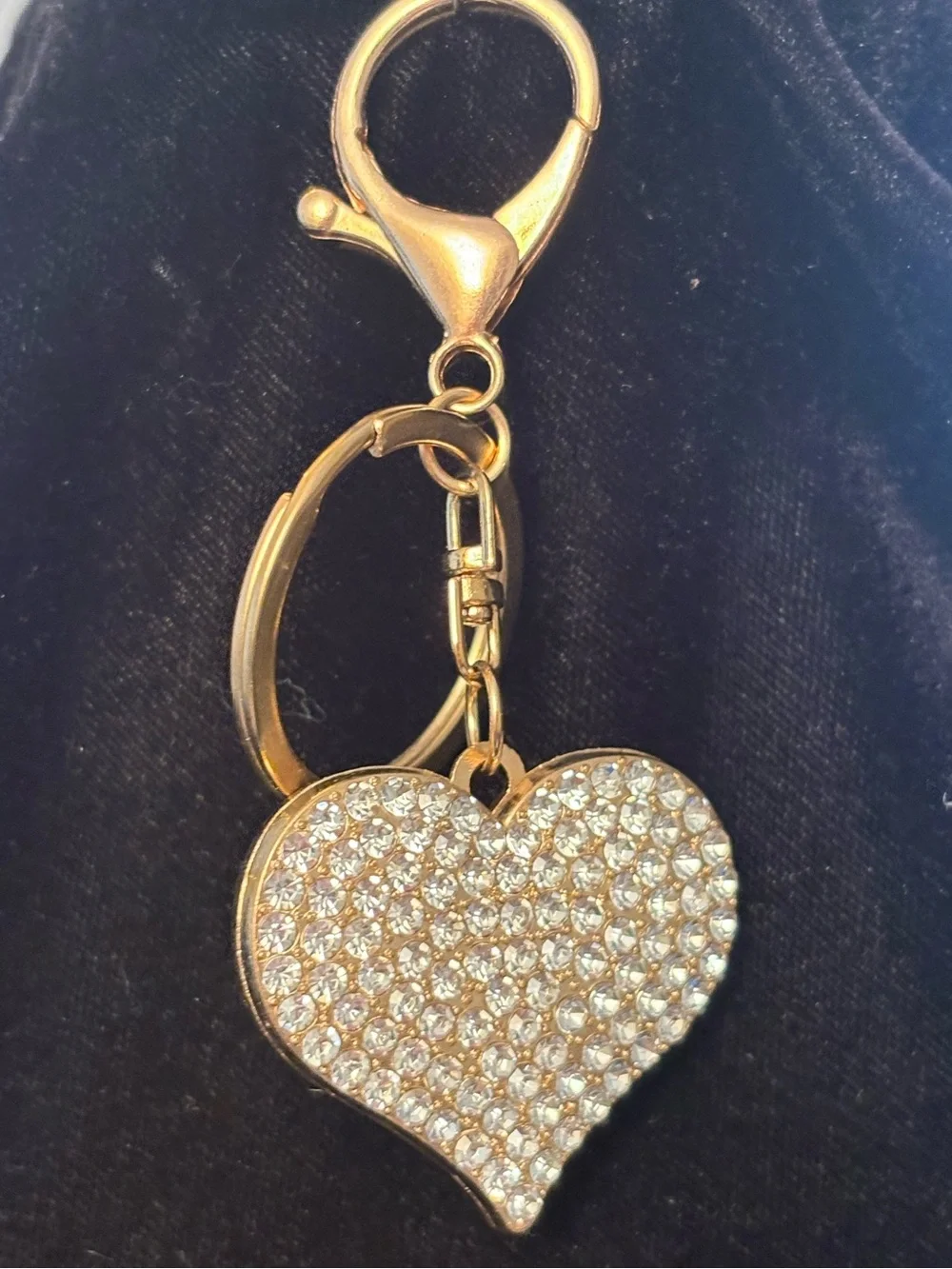 Gold Heart Crystal Keychain Charm / Purse bling - Women's Accessories